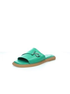 Green Slide Sandal with Metal Horsebit Accent